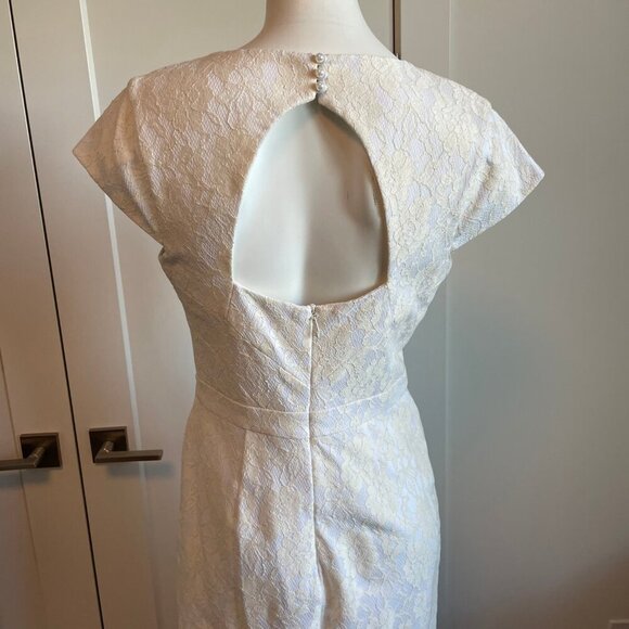 Pink Tartan Elegant Lace Open Back Cap Slv Round Nk Midi Dress White Cream Sz 6 - Picture 6 of 11